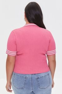 PINK/CREAM Plus Size Sweater-Knit Polo Shirt, image 3