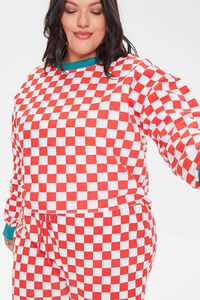 RED/WHITE Plus Size Checkered Cropped Pullover, image 1
