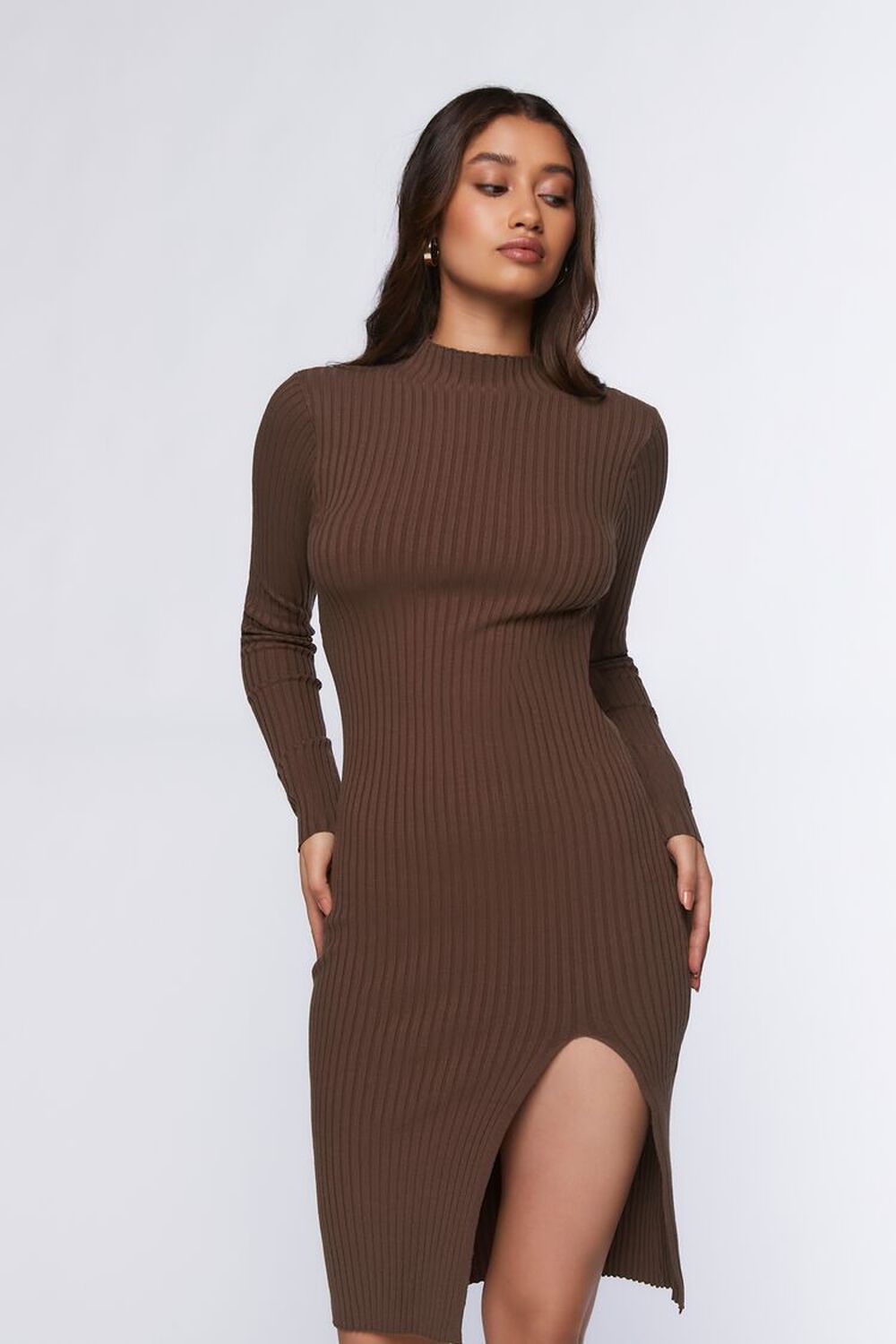 WALNUT Ribbed Knee-Length Sweater Dress, image 1