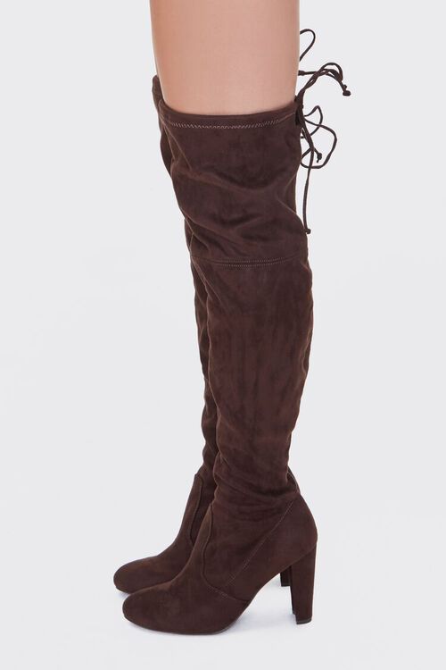 BROWN Faux Suede Thigh-High Boots, image 2