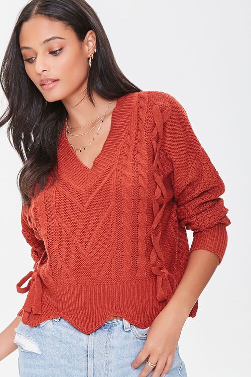 COPPER Cable Knit Bow Scalloped Sweater, image 1