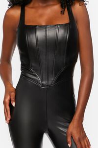 BLACK Faux Leather Corset Jumpsuit, image 5
