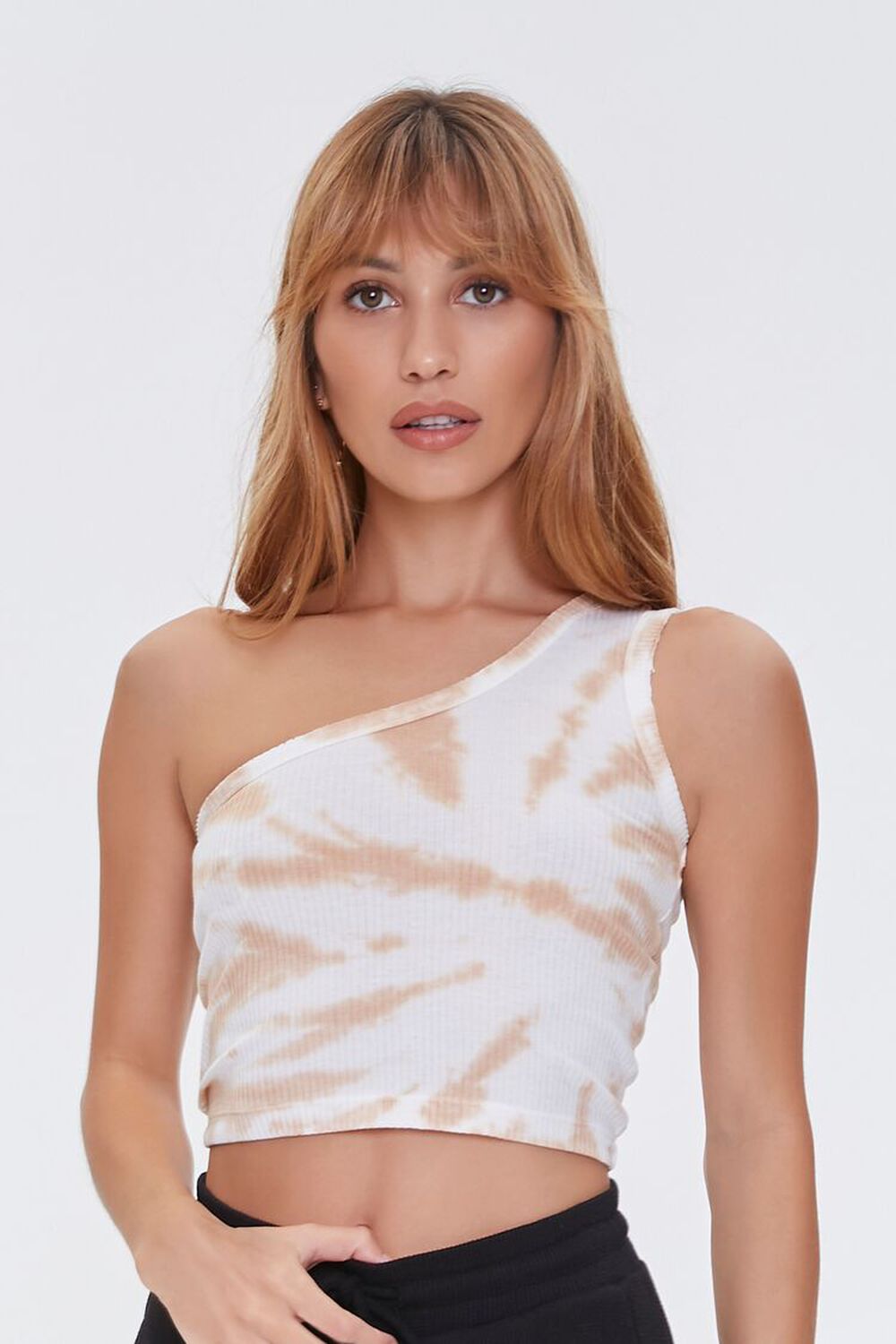 TAUPE/MULTI Tie-Dye One-Shoulder Top, image 1