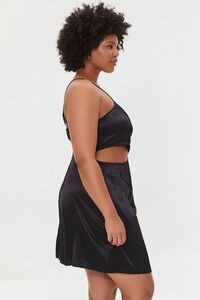 BLACK Plus Size Satin Cutout Mini Dress, image 2