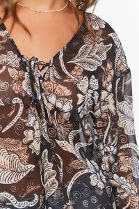 BLACK/IVORY Chiffon Floral Print Lace-Up Top, image 5