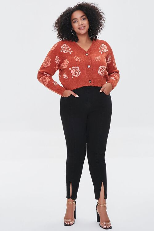 RUST/MULTI Plus Size Rose Cardigan Sweater, image 4