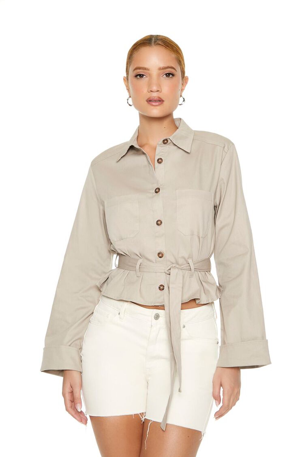 Twill Belted Bell-Sleeve Jacket