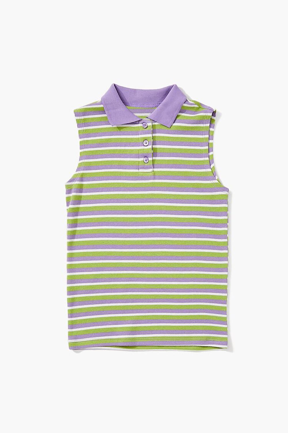 GREEN/MULTI Girls Striped Polo Shirt (Kids), image 1