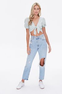 LIGHT GREEN/WHITE Gingham Tie-Front Crop Top, image 4