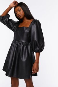 Faux Leather Balloon-Sleeve Mini Dress, image 1