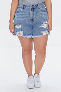 Plus Size Frayed Denim Mom Shorts, image 2