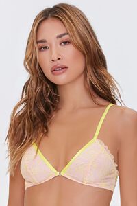 NUDE/NEON YELLOW Floral Lace Cutout Bralette, image 1