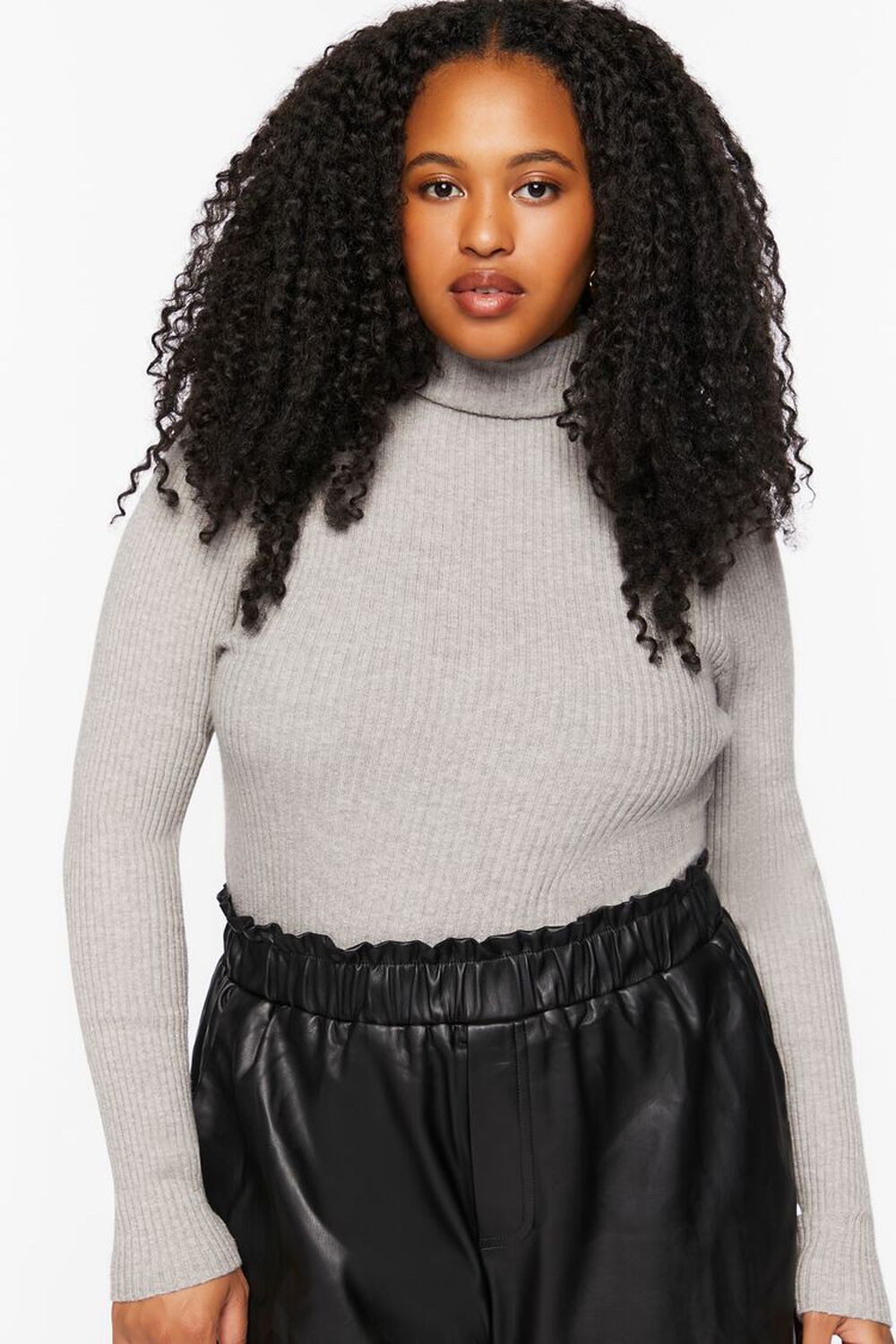HEATHER GREY Plus Size Sweater-Knit Turtleneck Top, image 1