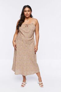 TAUPE/MULTI Plus Size Floral Print Maxi Dress, image 4