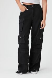 BLACK Twill Wide-Leg Cargo Pants, image 2