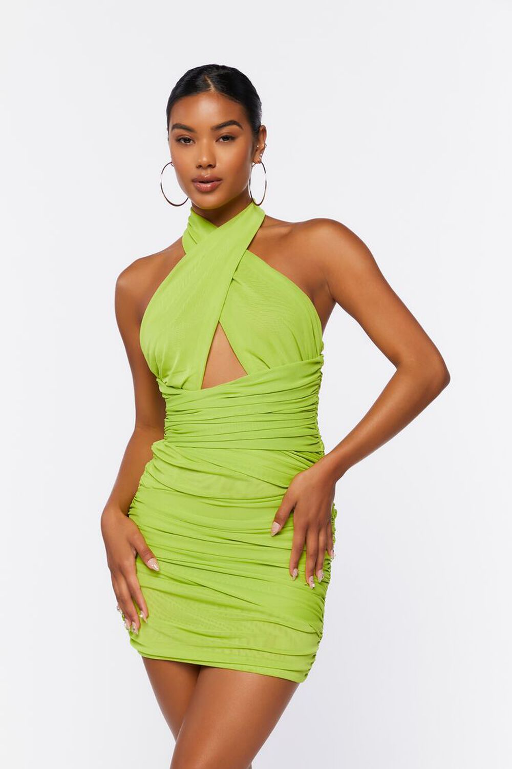 GREEN APPLE Crisscross Halter Mini Dress, image 2