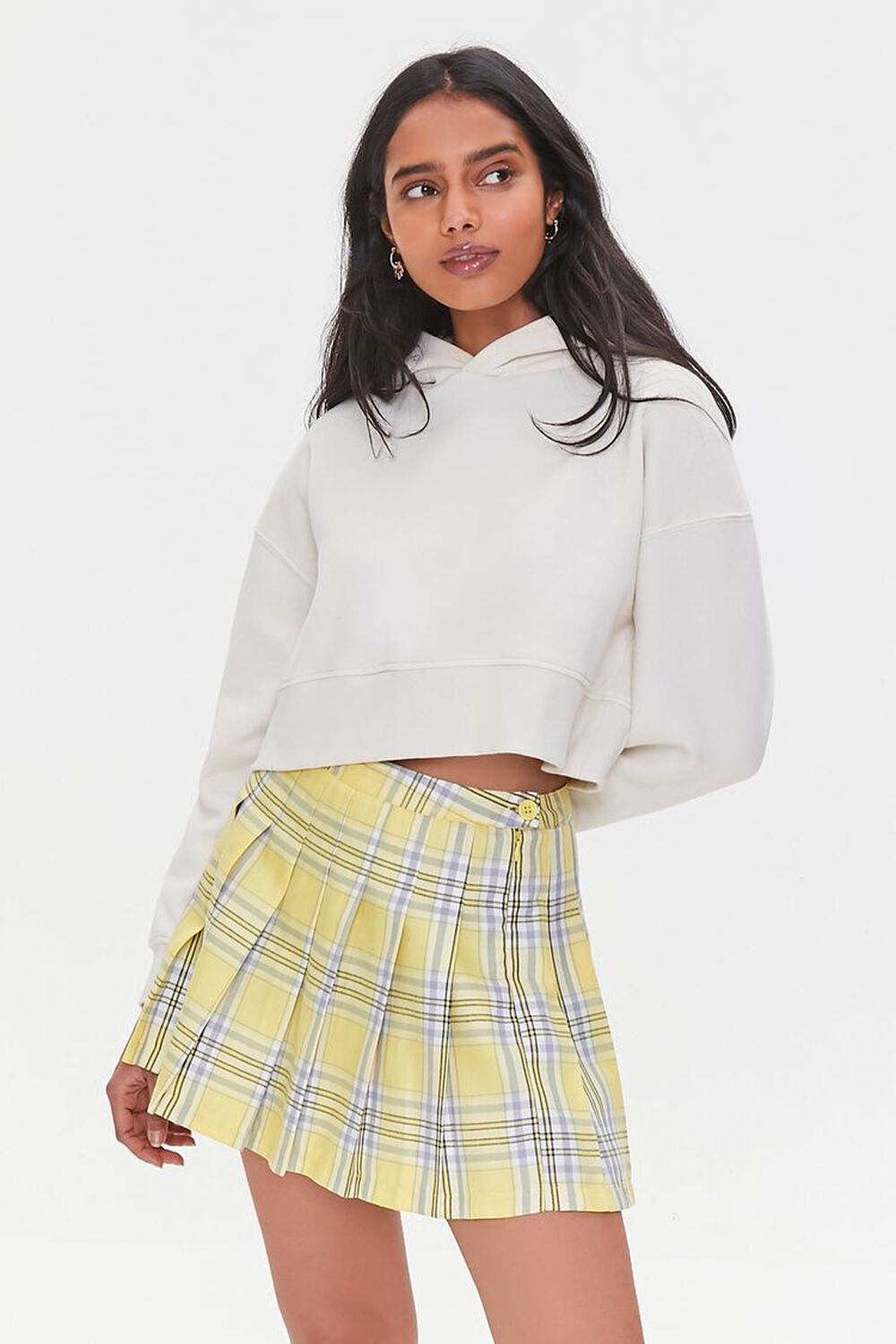 YELLOW/MULTI Pleated Plaid Mini Skirt, image 1