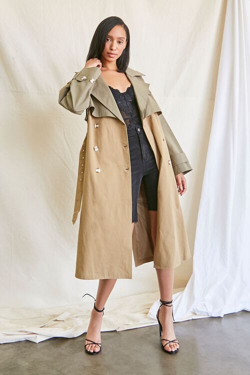 OLIVE/LIGHT OLIVE Double-Breasted Trench Coat, image 2