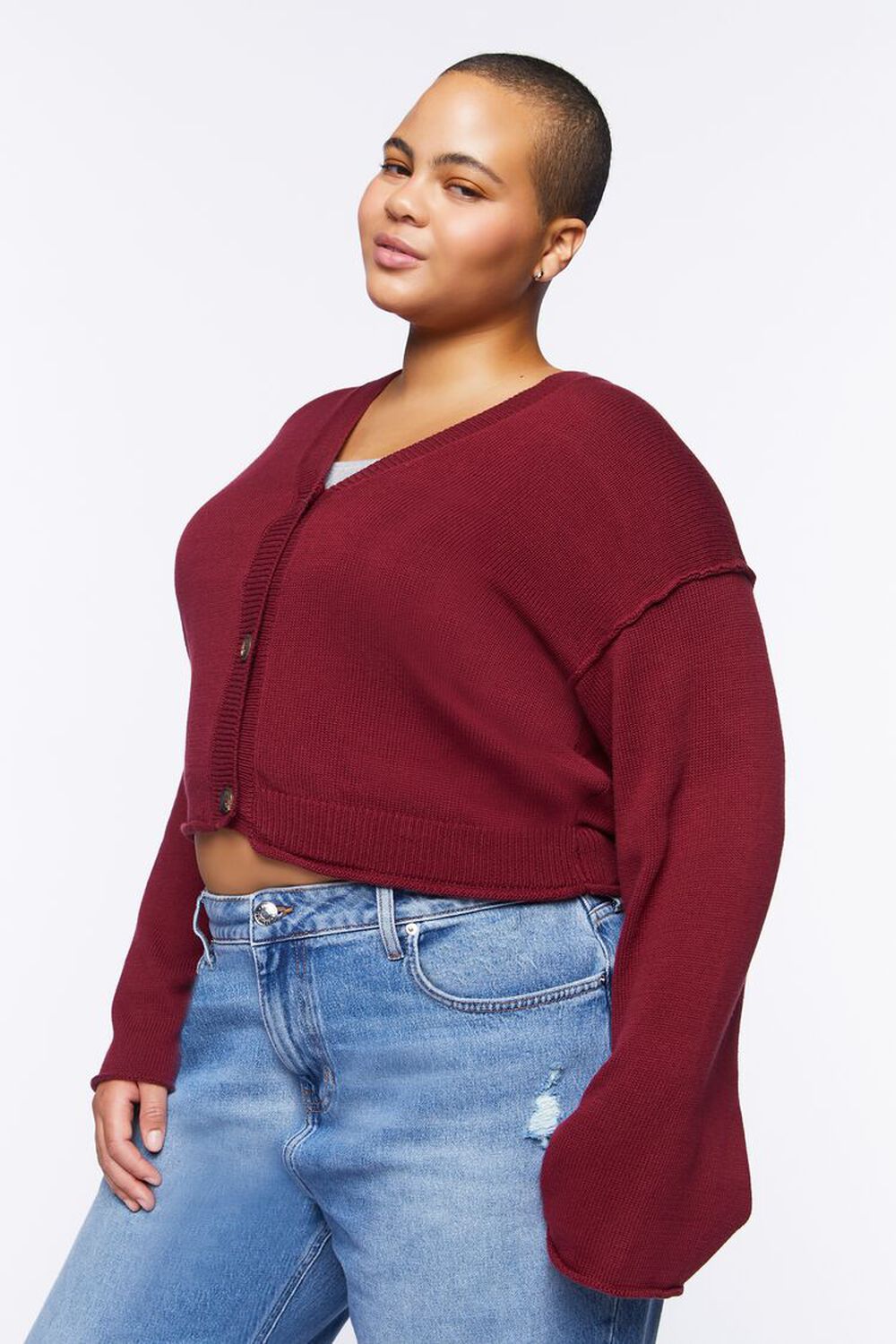 Plus Size Cropped Cardigan Sweater, image 2