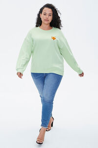 PISTACHIO/MULTI Plus Size Embroidered Fox Sweatshirt, image 4