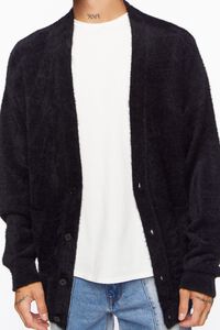 BLACK Fuzzy Knit Cardigan Sweater, image 5