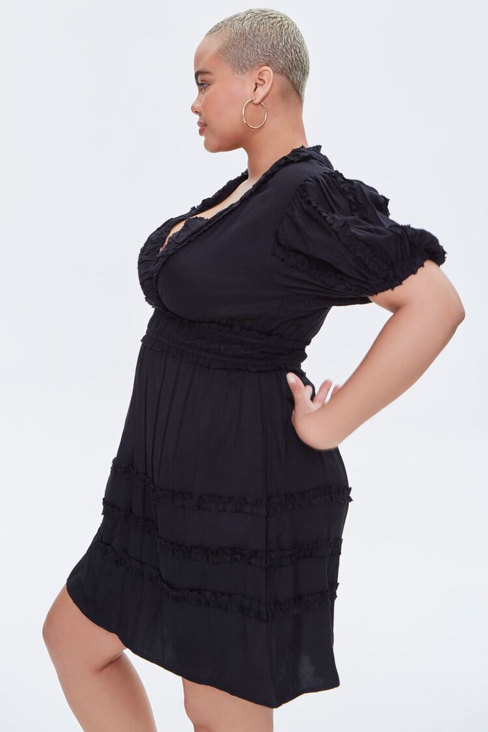 BLACK Plus Size Plunging Mini Dress, image 2