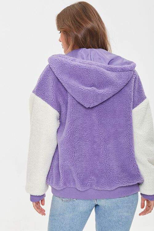 LAVENDER/CREAM Colorblock Faux Shearling Hooded Jacket, image 4