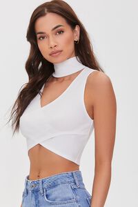 WHITE Ribbed Crossover Cutout Crop Top, image 2