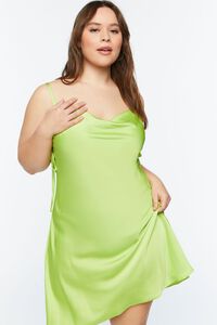 GREEN Plus Size Cowl Neck Satin Slip Dress, image 4