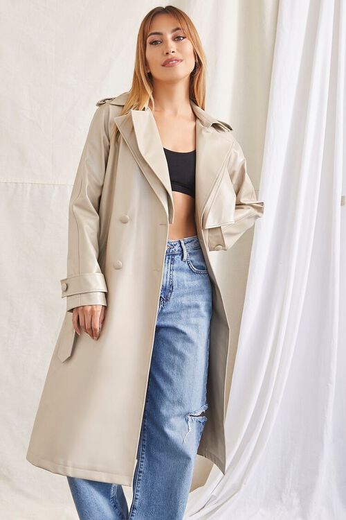 DESERT SAND Faux Leather Trench Coat, image 7