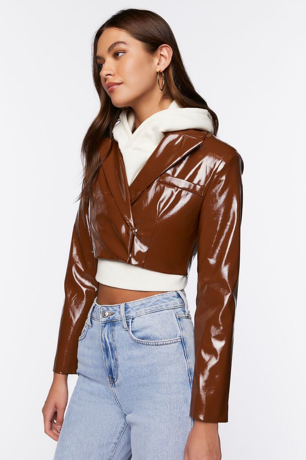 Know One Cares Cropped Faux Leather Blazer
