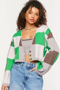 GREEN/SILVER Colorblock Cardigan Sweater, image 1