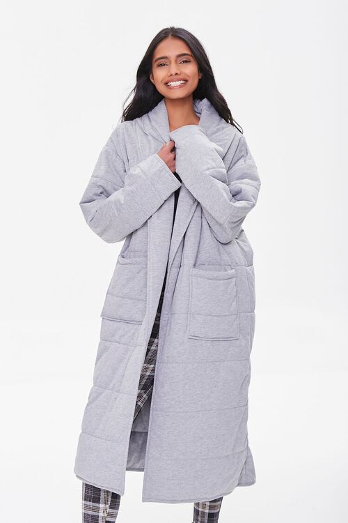HEATHER GREY Quilted Open-Front Duster Coat, image 1