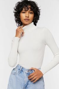 WHITE Ribbed Turtleneck Sweater-Knit Top, image 1