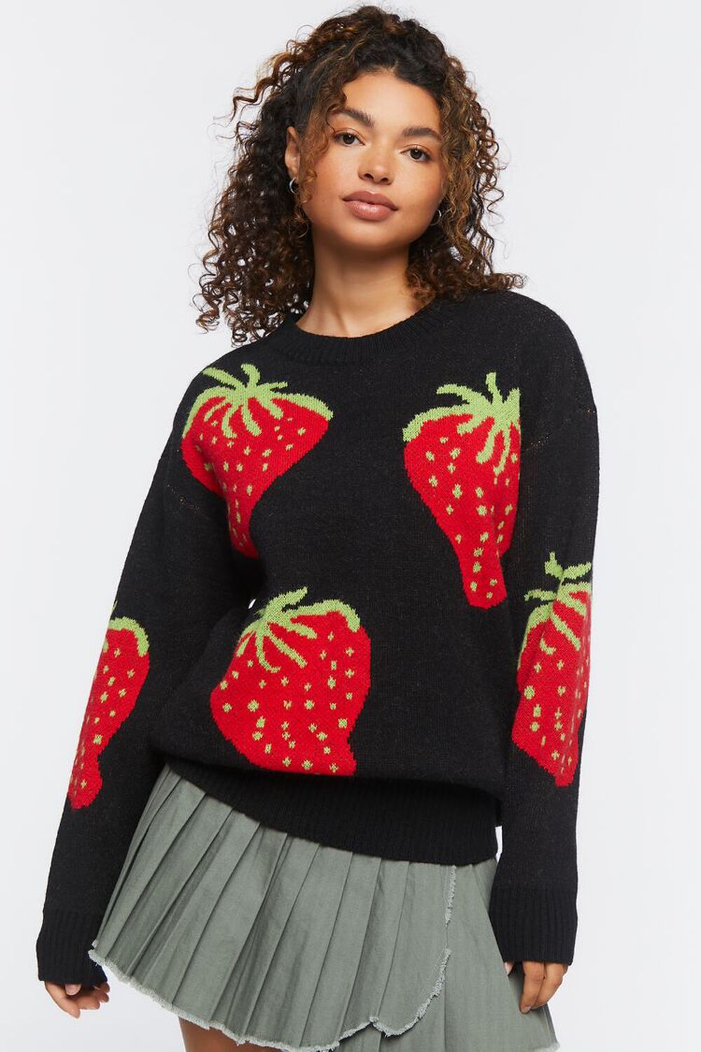 BLACK/RED Strawberry Graphic Sweater, image 1