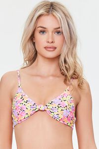 FLORAL/MULTI Floral Print Knotted Bikini Top, image 2