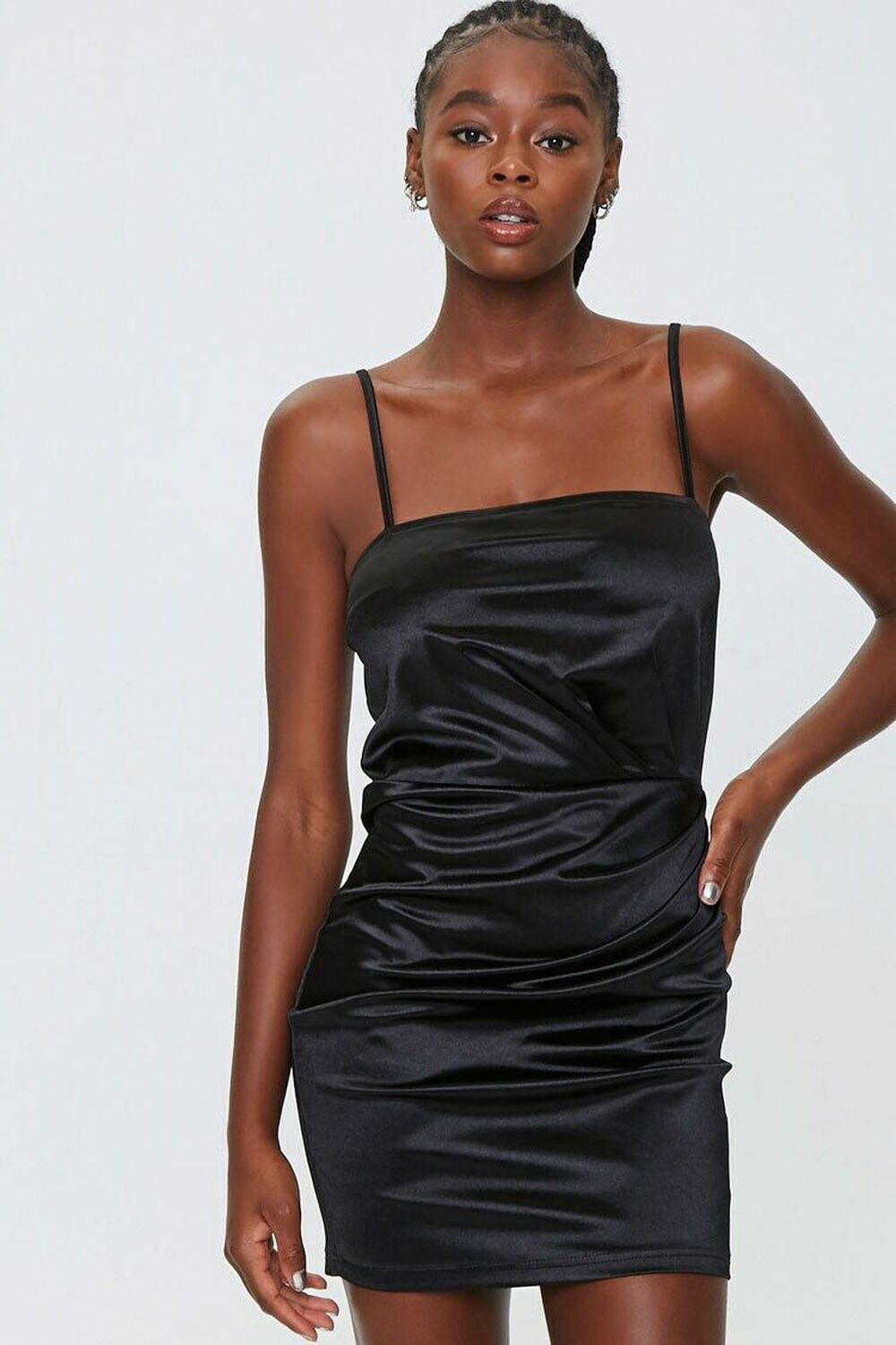 BLACK Satin Cami Mini Dress, image 1