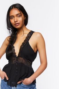 BLACK Plunging Lace Top, image 1