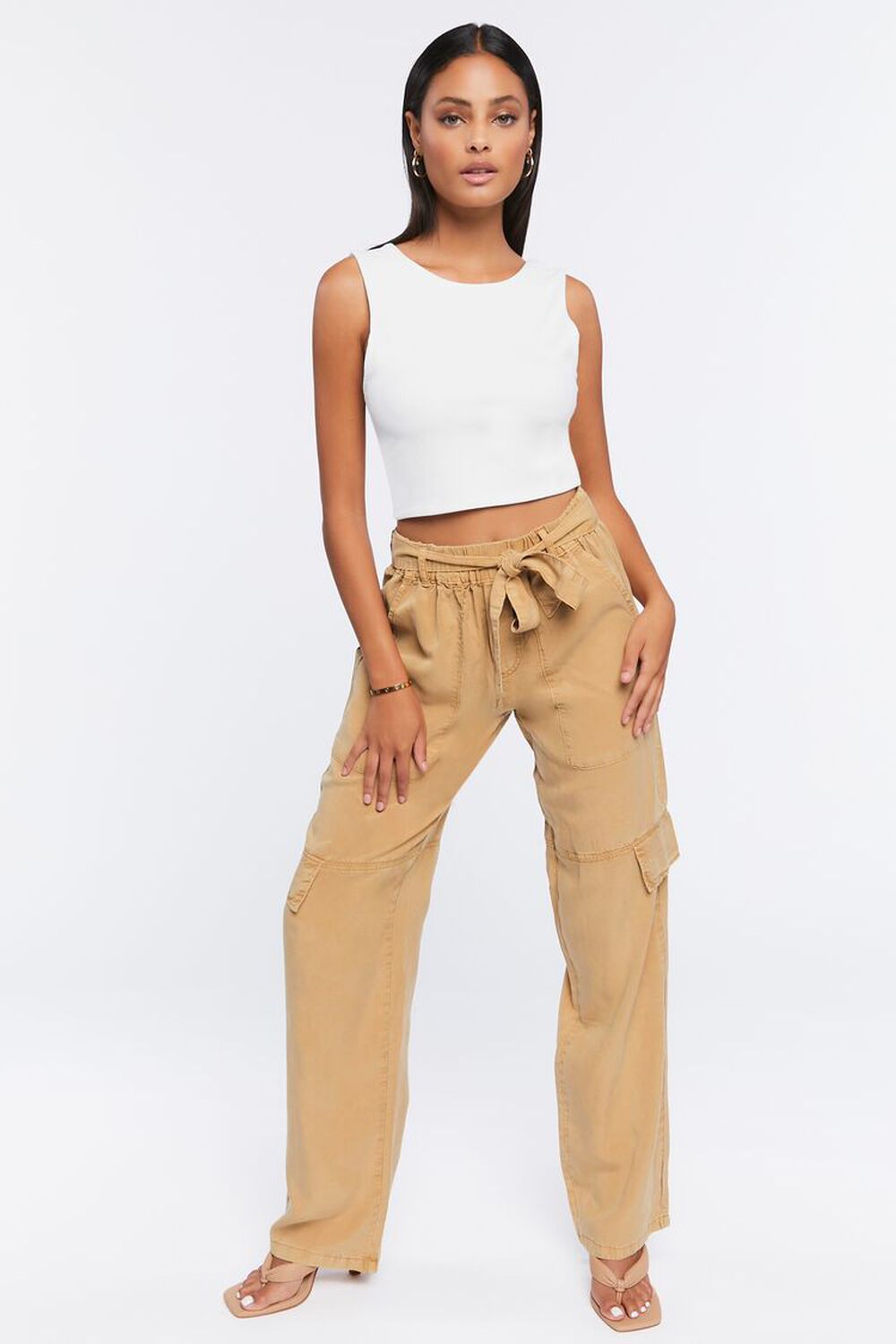 COFFEE Belted Twill Cargo Pants, image 1