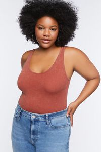 SIENNA Plus Size Ribbed Mineral Wash Bodysuit, image 1