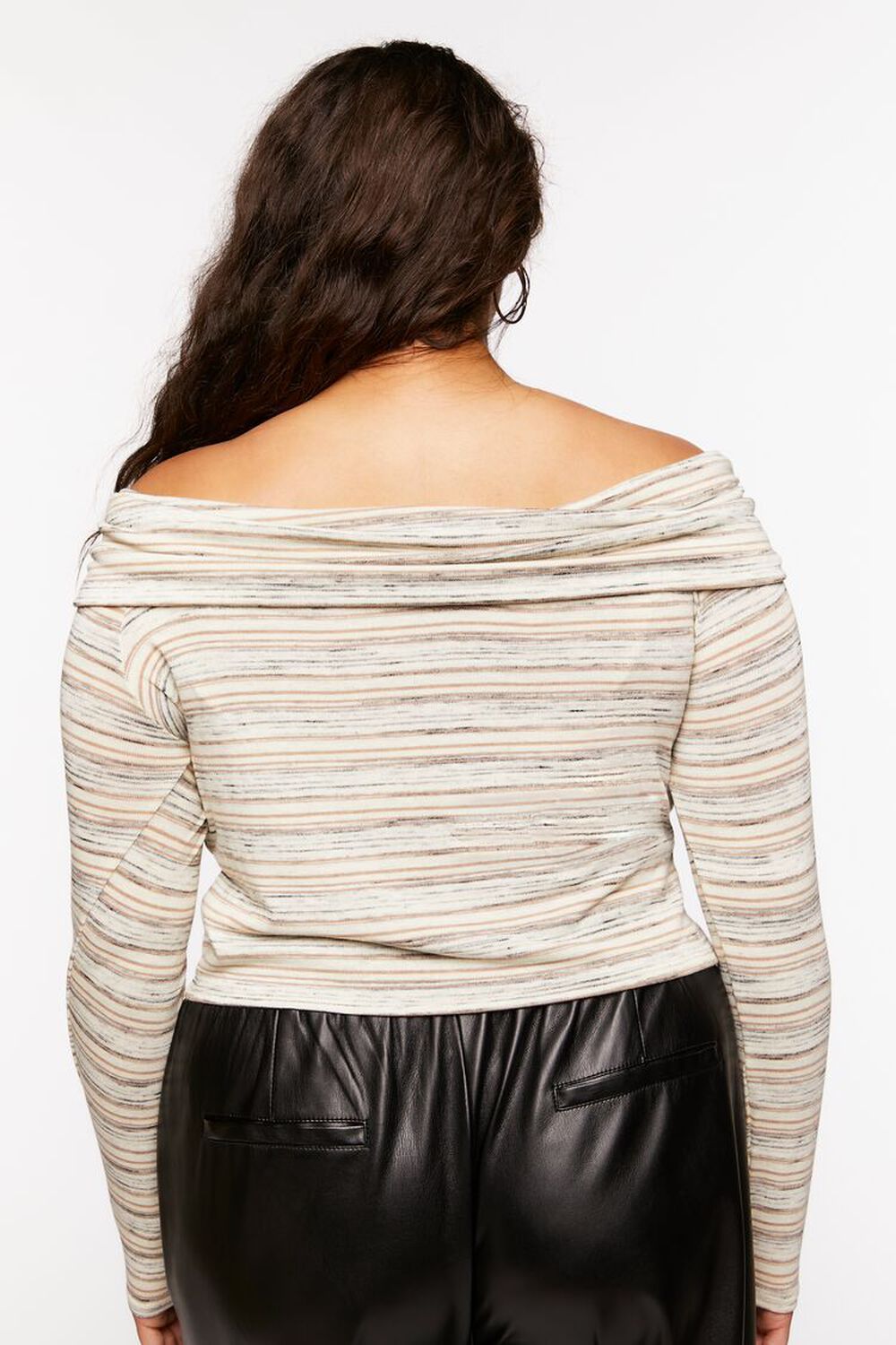 CREAM/MULTI Plus Size Twisted Off-the-Shoulder Striped Top, image 3