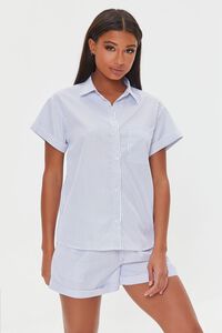 WHITE/NAVY Pinstriped Pajama Shirt & Shorts Set, image 1