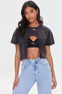 BLACK Cutout Chain Cropped Tee, image 1