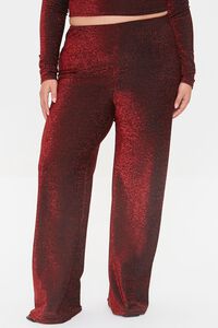 BURGUNDY Plus Size Glitter Knit Crop Top & Pants Set, image 6