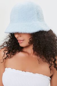 BLUE Fuzzy Knit Bucket Hat, image 2