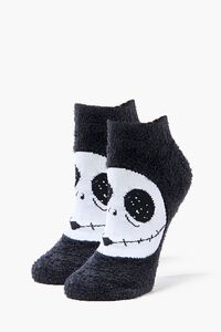 BLACK/WHITE Jack Skellington Graphic Fuzzy Socks, image 1