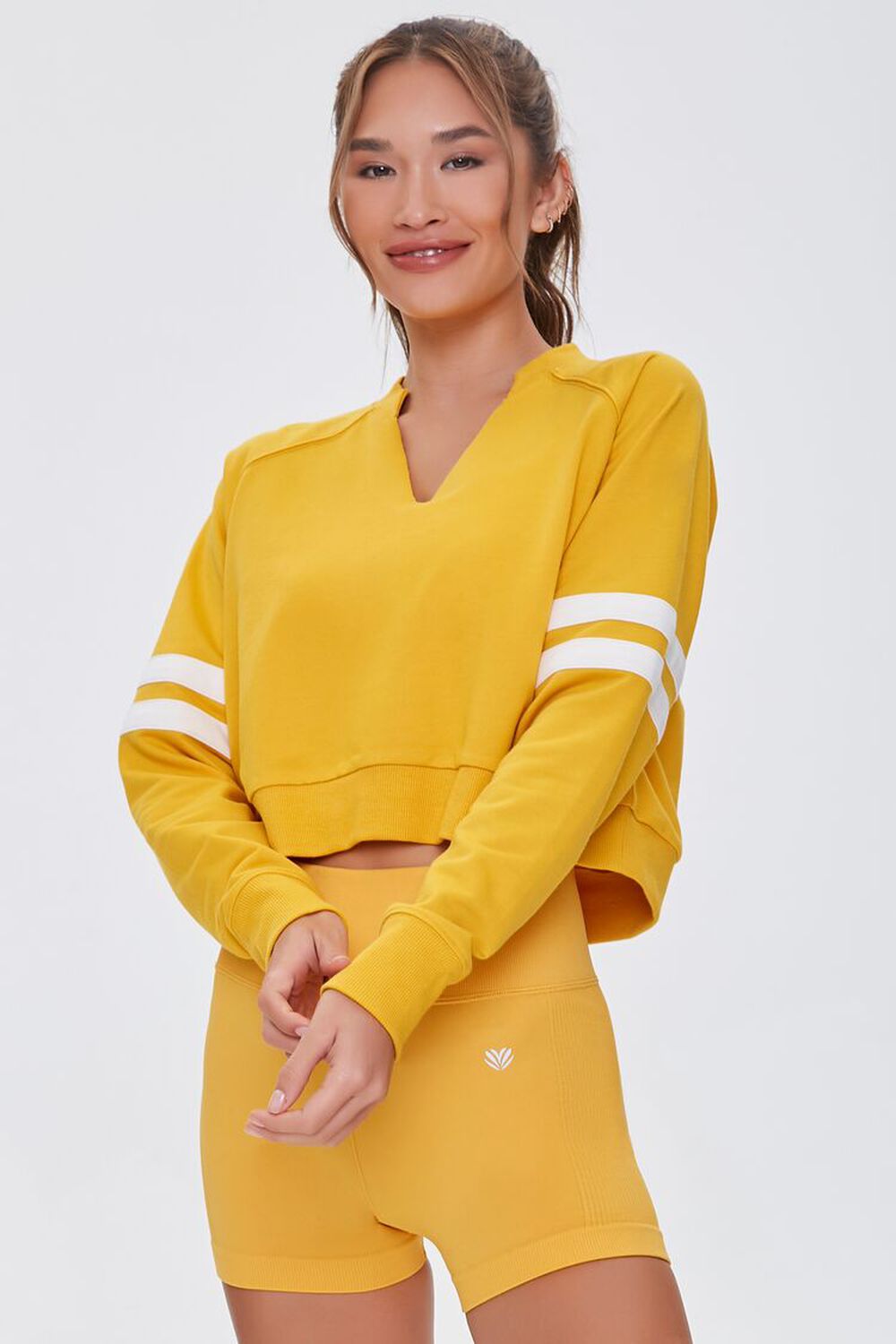 YELLOW/WHITE Active Varsity-Striped Pullover, image 1