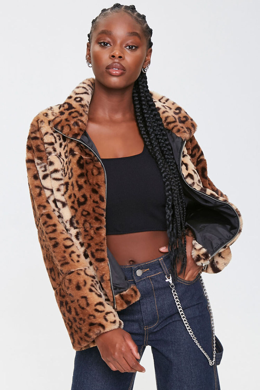 TAN/BLACK Plush Leopard Print Jacket, image 1