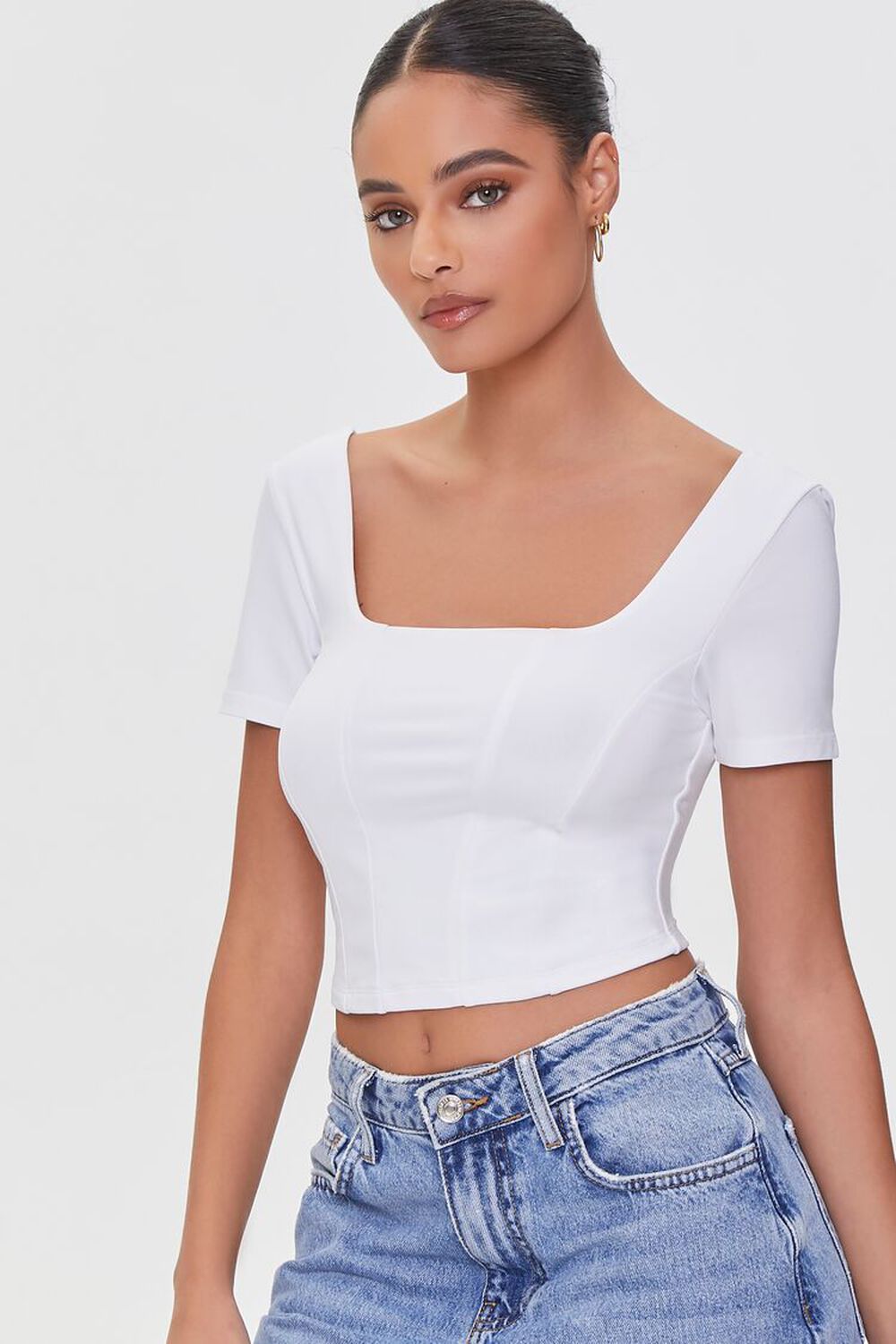 WHITE Seamed Crop Top, image 1