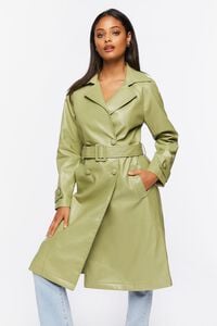 SAGE Faux Leather Double-Breasted Trench Coat, image 4